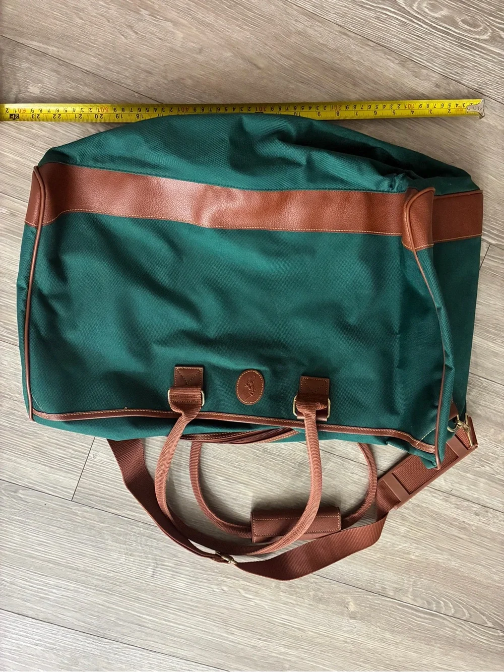Polo Ralph Lauren Green Canvas Large Duffel with Leather Brown Trim